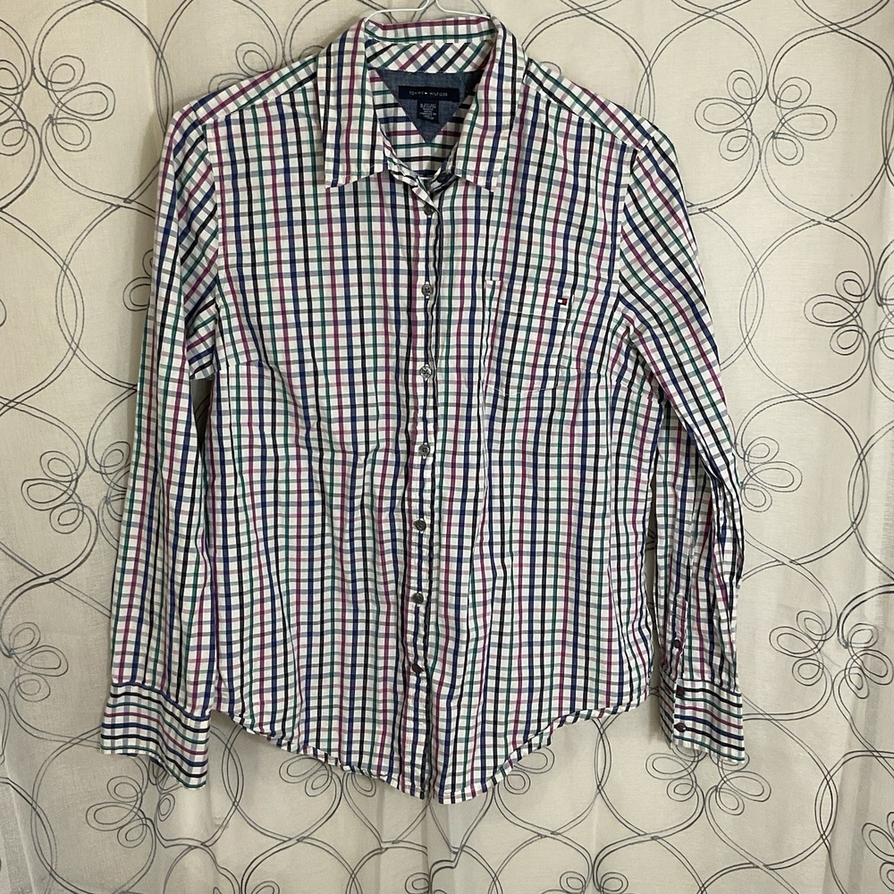 Women's Tommy Hilfiger Multicolor Stripe Shirt Button Up Long Sleeve Size XL
